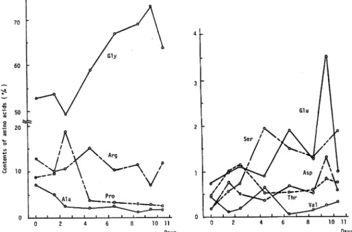 Fig. 3. Changes in Free Amino Acid Contents ofthe Prawn whilethe Cultural Water was Gradually