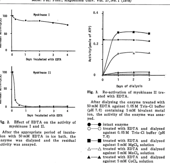 Fig. 2. Effect of EDTA on the activity of myokinase I and II.