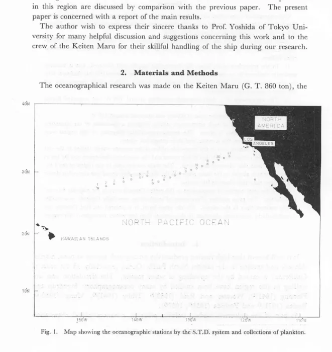 Fig. I. Map showing the oceanographic stations by the S.T.D. system and collections of plankton.