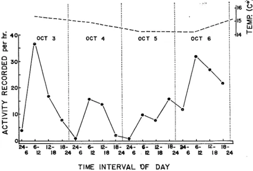 Fig. 10. Diurnal variation of rate of movement under ordinary condition in the hatchery ('control')