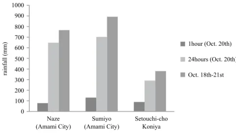 Fig. 3. Amount of rainfall in Amami Oshima at the time of sever rainstorm on October 20th, 2010.