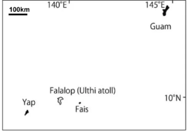 Fig.  1.  Map  showing  the  research  area:  the  islands  of  Yap,  Falalop  and       Fais,  Federated States  of  Micronesia.