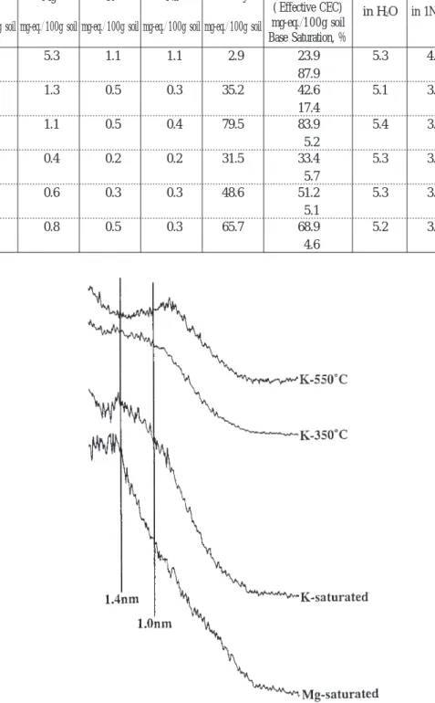 Fig. 1. X-ray diffraction patterns of oriented clay specimens from B 21 horizon of the profile.