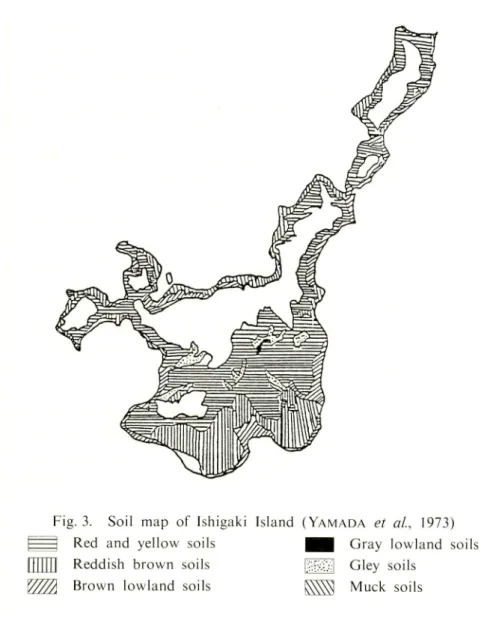 Fig. 3. Soil map of Ishigaki Island (Yamada et aL, 1973) j] Red and yellow .soils H£ dray lowland soils