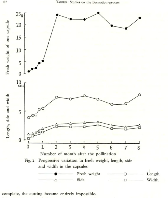 Fig. 2 Progressive variation in fresh weight, length, side and width in the capsules