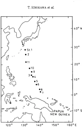 Fig. 1. Locations of sampling statios occupied during the cruise of the R. V. Keiten Maru Nov