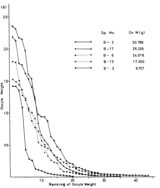 Fig. 2. Distribution of the weight of oocytes more than 0.0I g of N. pompilius collected from the Tanon area, the Philippines.