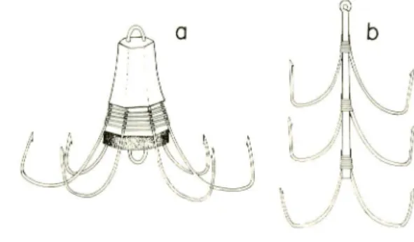 Fig. 6. Two type of jigs for catching squid and cuttlefish.