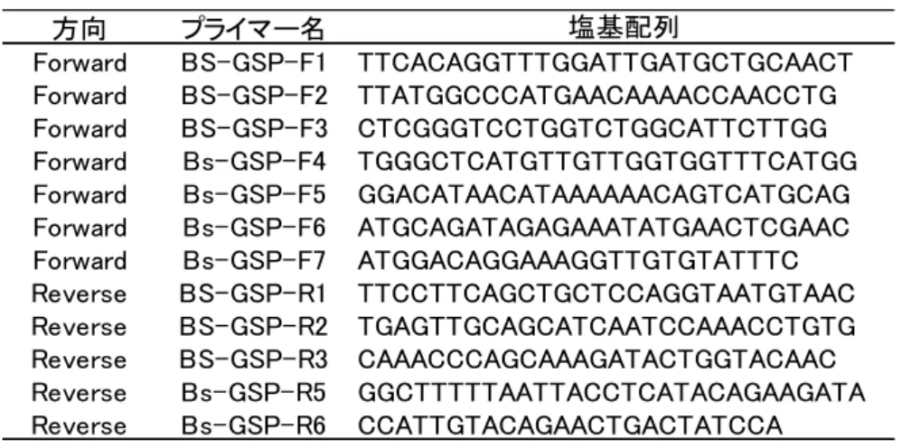 表 1. GAT-1 単離用 degenerate  プライマー  方向 プライマー名