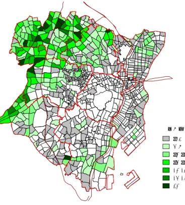 図 4-4  全物件の分布  ータの件数が 20 件以上あった 40 の町丁を取り上げると、そのうち豊島区内の町丁は 19 件にも上り、新宿区（13 件）、渋谷区（5 件）、文京区（3 件）と続いている。 1-45-910-1415-1920-2425-2930-物件数 ４町丁におけるケーススタディ ４町丁におけるケーススタディ４町丁におけるケーススタディ ４町丁におけるケーススタディ       ここでは、低家賃賃貸住宅物件の分布調査で明らかになった低家賃賃貸住宅の集中エリアの中 から、４つのケーススタデ