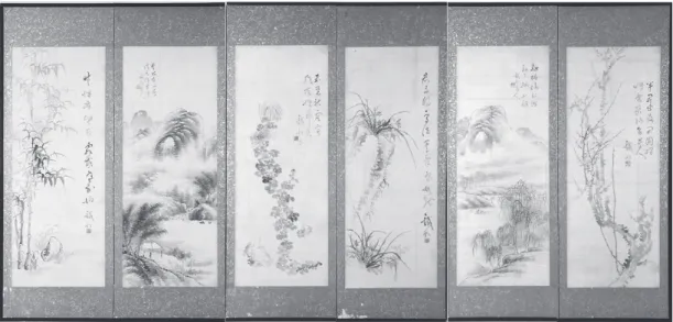 図 58 六曲屏風「山水図」 図 57 六曲屏風「四君子・山水画」