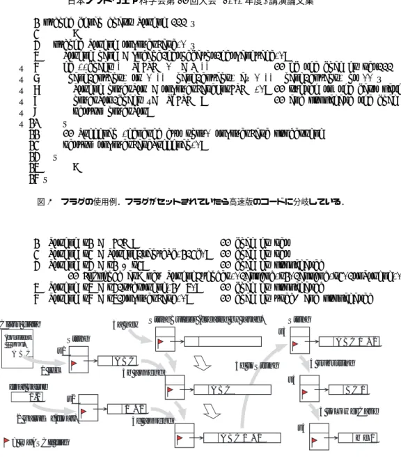 図 7 フラグの使用例．フラグがセットされていたら高速版のコードに分岐している．