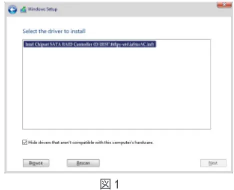 図 1 に示した画面が表示されたら、 Intel Chipset SATA RAID Controller を選択し、Next をクリック してドライバをロードし OS のインストールを続行します。