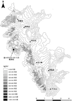 図 11　算定された積雪グライド力の頻度分布 図 10　オオシラビソ林における積雪グライド力