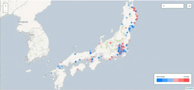 Figure 1: Visualization system of flood disaster for the Typhoon Lionrock crossed northern Japan on August 29, 2016