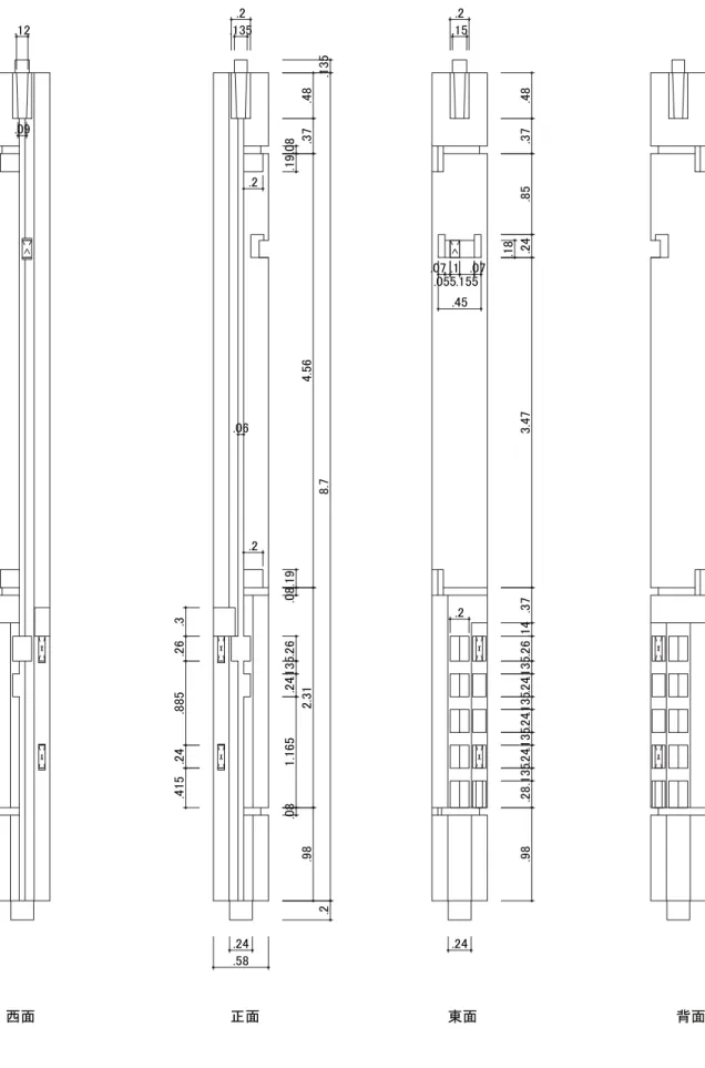 図 25-1　柱実測図（身舎柱い一） 寸法単位は尺　縮尺 1/15す㠃ṇ㠃ᮾ㠃⫼㠃㻚㻜㻤㻚㻝㻥㻚㻟㻣㻚㻠㻤㻚㻝㻟㻡㻚㻞㻚㻝㻟㻡㻚㻜㻢㻚㻞㻚㻞㻚㻝㻥㻚㻜㻤㻠㻚㻡㻢㻞㻚㻟㻝㻚㻥㻤㻚㻜㻤㻝㻚㻝㻢㻡㻚㻞㻠㻚㻝㻟㻡㻚㻞㻢㻚㻞㻤㻚㻣㻚㻠㻝㻡㻚㻞㻠㻚㻤㻤㻡㻚㻞㻢㻚㻟㻚㻞㻠㻚㻡㻤㻚㻞㻠㻚㻝㻡㻚㻞㻚㻝㻤㻚㻞㻠㻚㻤㻡㻚㻟㻣㻚㻠㻤㻟㻚㻠㻣㻚㻟㻣㻚㻝㻠㻚㻞㻢㻚㻝㻟㻡㻚㻞㻠㻚㻝㻟㻡㻚㻞㻠㻚㻝㻟㻡㻚㻞㻠㻚㻝㻟㻡㻚㻞㻤㻚㻥㻤㻚㻜㻣㻚㻜㻡㻡㻚㻝㻚㻝㻡㻡㻚㻜㻣㻚㻠㻡㻚㻞㻚㻜㻥㻚㻝㻞