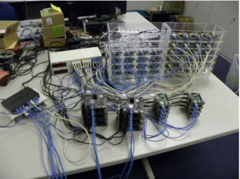 図 1 Pandaboard 8 台， Raspberry Pi 48 台を使用したクラスタ 台のクラスタを構築した． Raspberry Pi を搭載するために，アクリル板を加工し てラックを作成した 