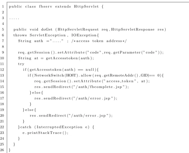 Fig. 3 a part of implemented Facebook application program