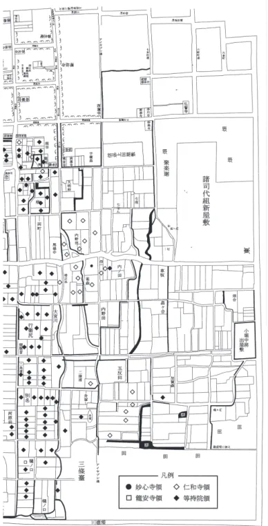 図 3 近隣 4 か寺の支配地分布