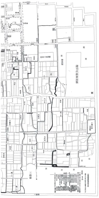 図 2 田畑惣絵図の地域基本情報 注 破線による囲み、（ ）は筆者による。