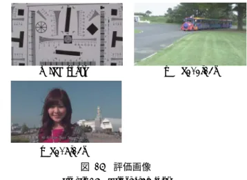 Figure 14  The Number of SRAM Bits    4.2  画質確認    本ラインメモリの共有化技術を用いることによる画質へ の影響を確認するために，実際にノイズ低減処理適用後の 画質の比較を行った．図 15 に示す評価画像に対して， MPEG2 TM5[12]を用いて QP45 固定により画像圧縮を施し た画像に対して，ノイズ低減処理を行った場合の PSNR と 主観評価を行った．表  4，図 16，図 17 はそれぞれ，３つ の評価画像に対して，ノイズ低減処理を実施する前のノ