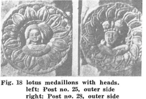 Fig.  18  lotus  medaillons  with  heads.   left:  Post  no.  25,  outer  side    right:  Post  no