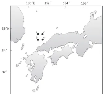 Fig. 1. 　Location  of  research  area.  Sea-surface  and  mid- mid-water trawl, and conductivity-temperature-depth (CTD)  measurements, at the ﬁlled circle.