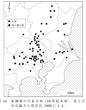 Fig. 14　 Distribution of supporters of K oshi in the late  19 th  century. Source: Fujiyoshida City, 1999.