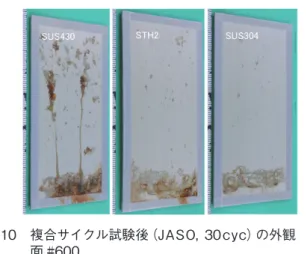 図 10  複合サイクル試験後（JASO，30 cyc）の外観　評価 面 #600