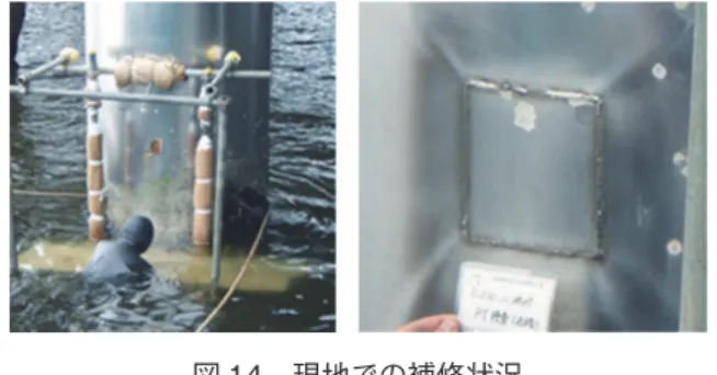 図 14　現地での補修状況 On-site repair of damaged area