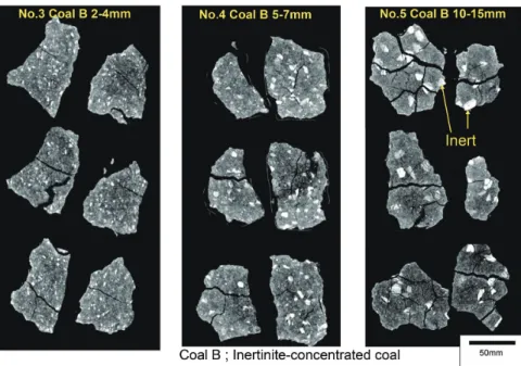 図 10　イナート粒度分布とイナートサイズによるコークス強度への影響  10) Size distribution of inertinite texture and effect of inertinite size on coke strength  10)