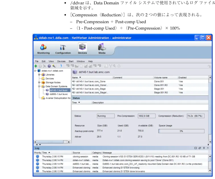 図 14 NetWorker Data Domain デバイスを表示した NetWorker Administration 