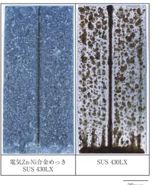 Fig. 3 　Appearance of laser beam welded Zn-Ni electroplated  SUS 430LX after 30 cycles of CCT.