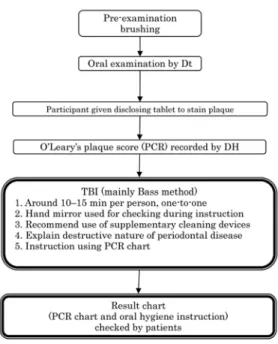 Fig. 1 Checkup method: 60 patients seen on average each day by one dentist (Dt) and three dental hygienists (DH)