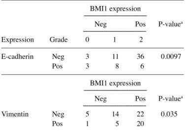 Table II. Protein expression analysis in the preinvasive and  invasive cells.