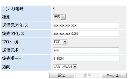 図  9 IPv4 パケットフィルタエントリ編集 