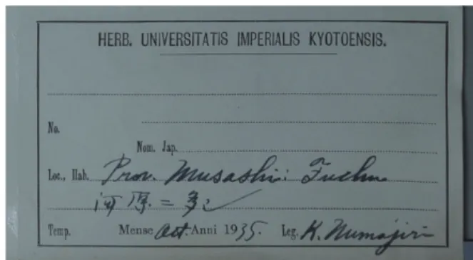 Fig. 16. The label on the sheet of the specimen showed  Fig. 15 cited by the original description  (Fuchu,  Prov