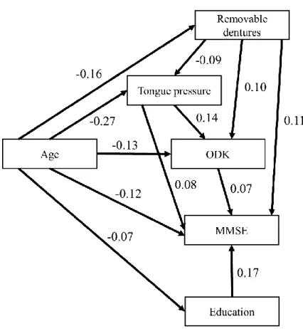 Figure 2: Path analysis to examine the interrelationship  between  cognitive function and  oral motor 
