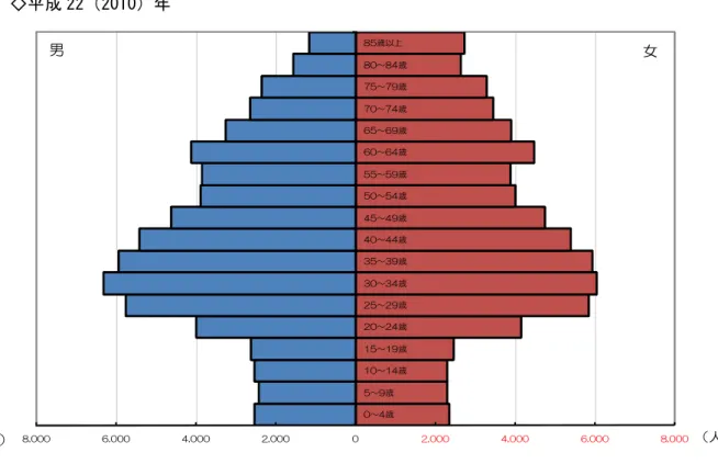 図表 平-平-平  齢構成の変化 歳階級人口ヌラミッチ 取 成 平平 平010 取 8, 0006, 0004, 0002, 00002, 0004, 0006, 0008, 0000～4歳5～9歳10～14歳15～19歳20～24歳25～29歳30～34歳35～39歳40～44歳45～49歳50～54歳55～59歳60～64歳65～69歳70～74歳75～79歳80～84歳85歳以ㄥ男女 取 取 取 取 成 4年 平0年1 取 8, 0006, 0004, 0002, 00002, 0004, 0006,