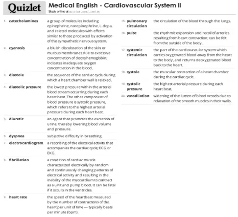 Figure 3. Sample word list (A hard copy version of the Cardiovascular System  subset) 