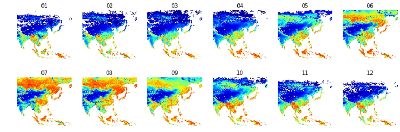 図 6. 2004 年 1～12 月の NDVI の季節変化 