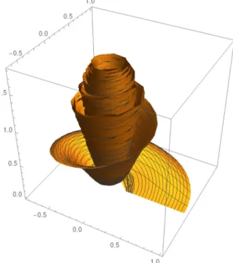 Fig. 7 Spiral stream surface  ( r a/  0.2,0.5,1.0, A  1, 0  t 2 )  (11)