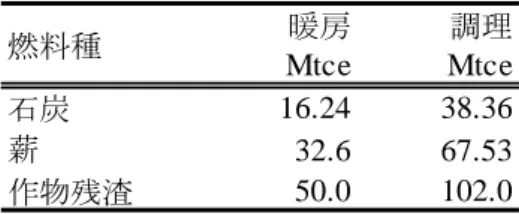 Table 3.1 Energy consumption by fuel type and energy service in rural in 1995 