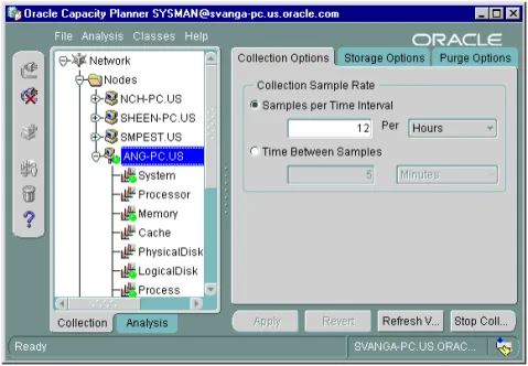 図 4-2 Oracle Capacity Planner ウィンドウ内でのサービスの選択 ウィンドウ内でのサービスの選択 ウィンドウ内でのサービスの選択 ウィンドウ内でのサービスの選択