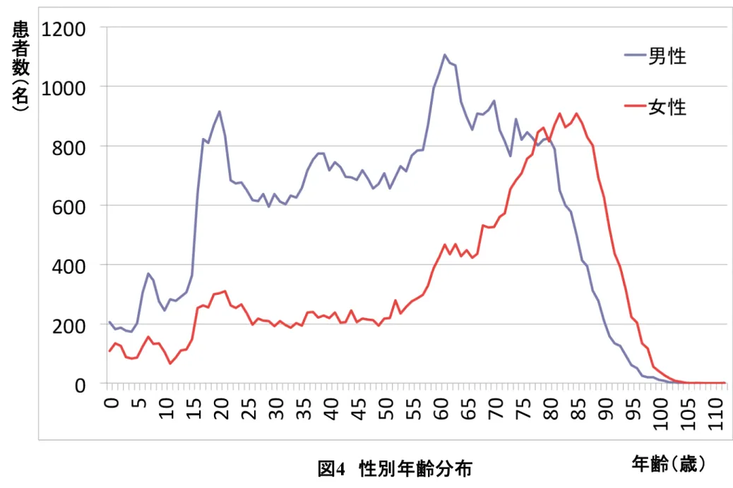 図 4 性別年齢分布 年齢（歳）