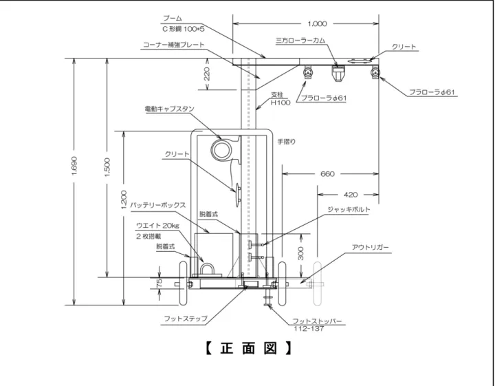 図 2-10 移動式観測台車の設計図面例(正面図)（台車 2） 