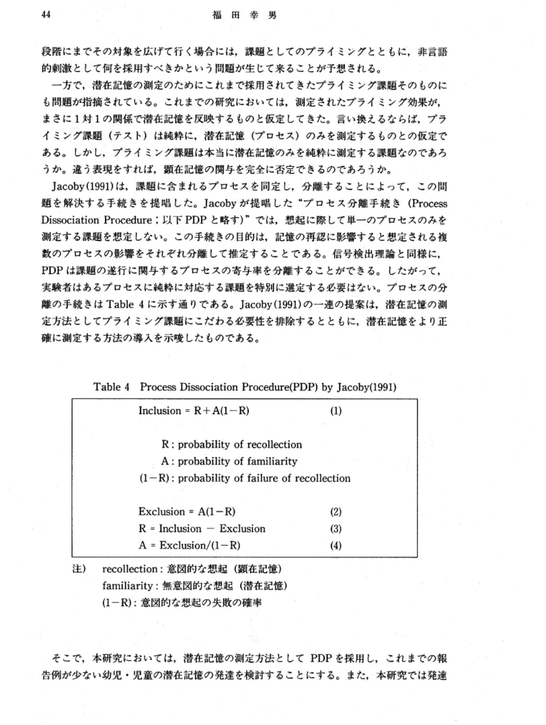 Table 4 Process Dissociation Procedure(PDP) by Jacoby(1991)