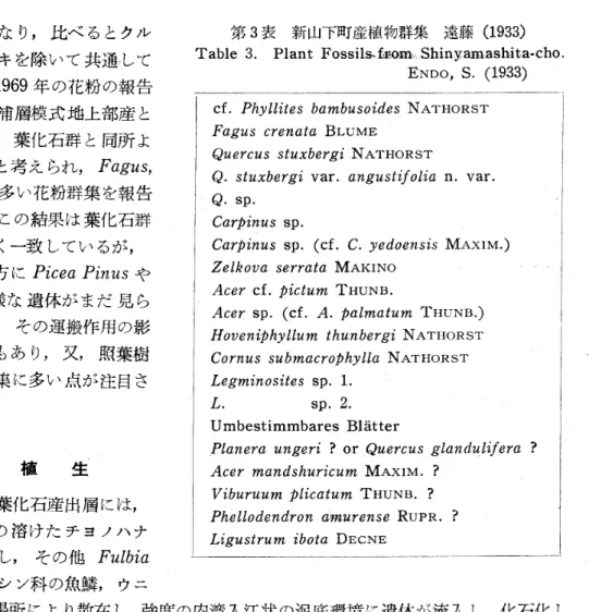 Table 3. Plant Fossils書蝕om･. Shinyamashita･cho.