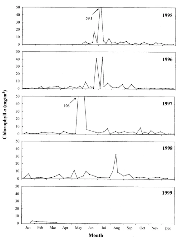 Figure 5 Annual variation of surface chlorophyll a plgment in ManazuruPort from 1995 to 1999.