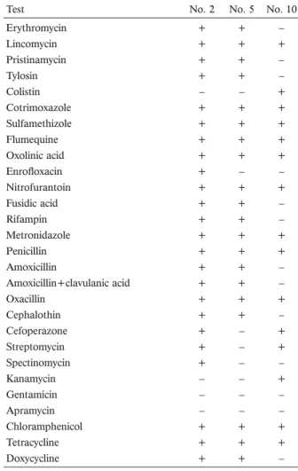 Table 2.  Results of ATB VET tests on strains  No. 2, No. 5 and No. 10.